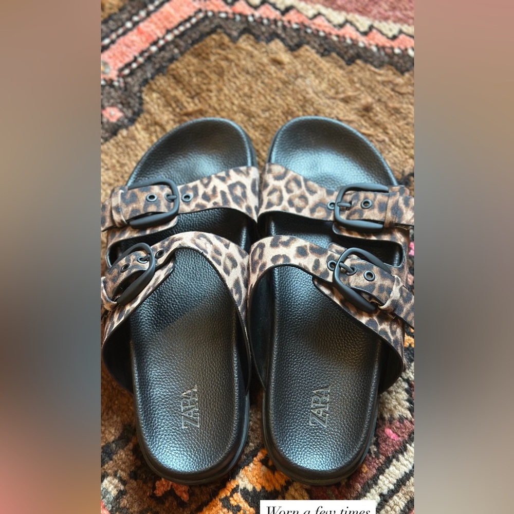Zara Black and Brown Slide Sandals with Double Straps - Picture 5 of 10